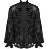 Chemise en dentelle brodée à grand jabot Noire