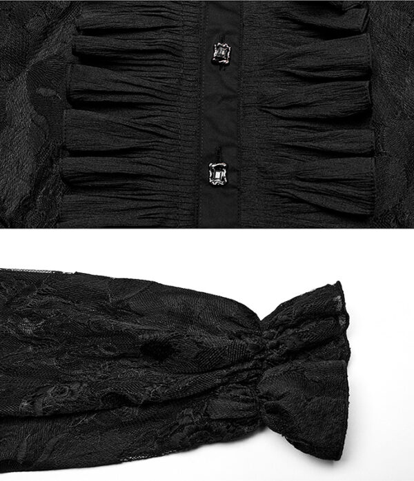Chemise en dentelle brodée à grand jabot Noire