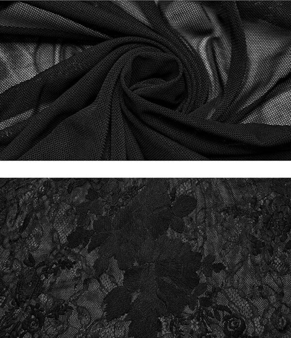 Chemise en dentelle brodée à grand jabot Noire