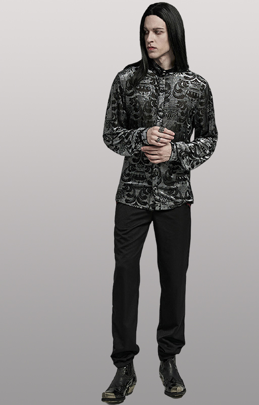 Chemise en velours à motifs en dentelle Argentée Chemise en velours à motifs en dentelle Argentée