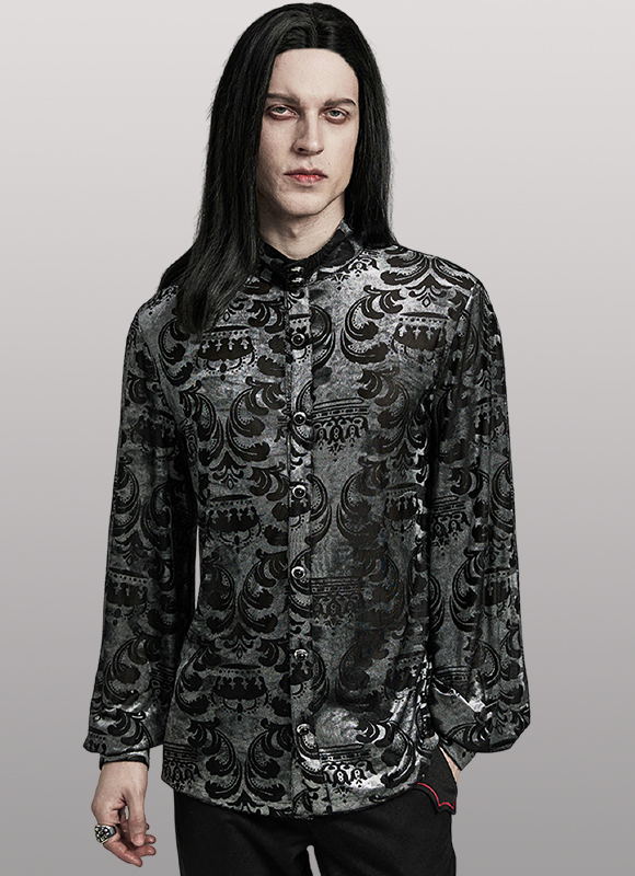 Chemise en velours à motifs en dentelle Argentée Chemise en velours à motifs en dentelle Argentée