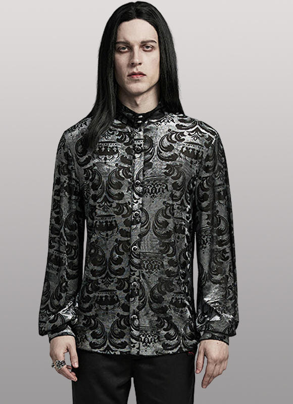 Chemise en velours à motifs en dentelle Argentée Chemise en velours à motifs en dentelle Argentée