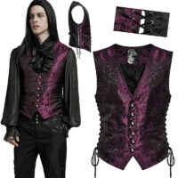 Gilet brocart gothique laçage bordeaux et noir Punk Rave WY-1623-BK-RD.