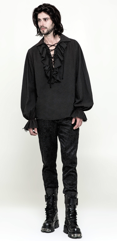 Chemise pirate steampunk à jabot Noire