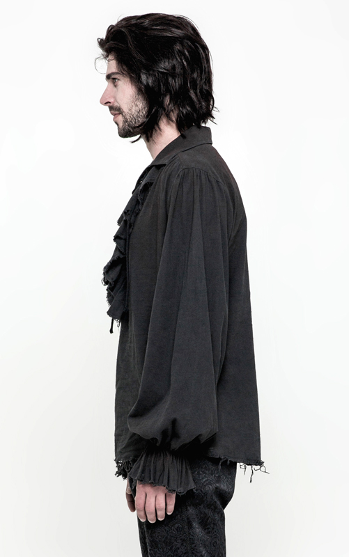 Chemise pirate steampunk à jabot Noire