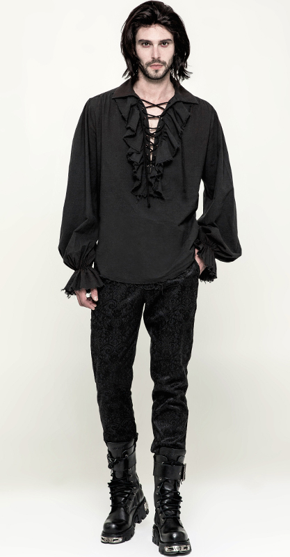 Chemise pirate steampunk à jabot Noire