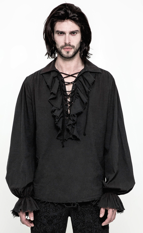 Chemise pirate steampunk à jabot Noire