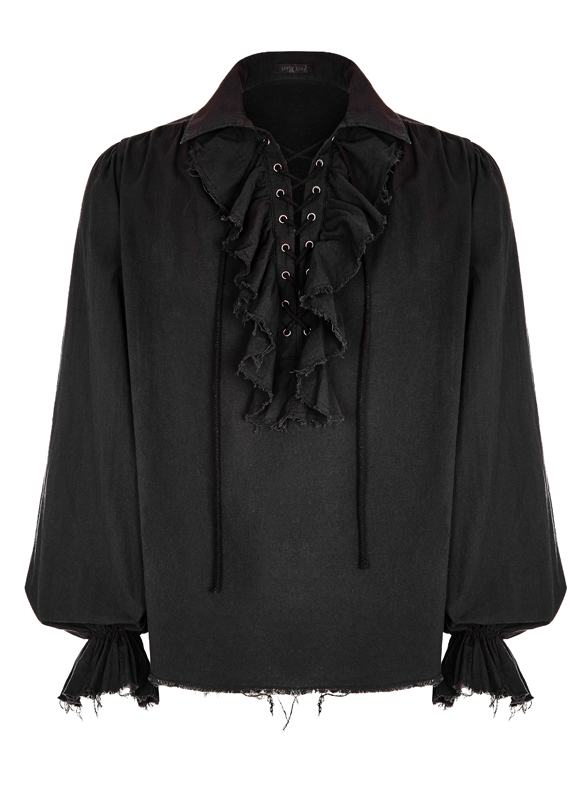 Chemise pirate steampunk à jabot Noire