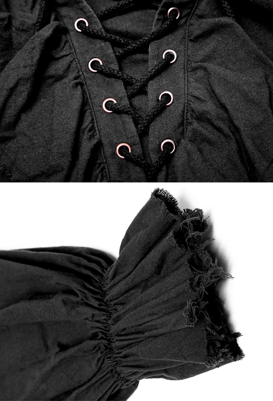 Chemise pirate steampunk à jabot Noire