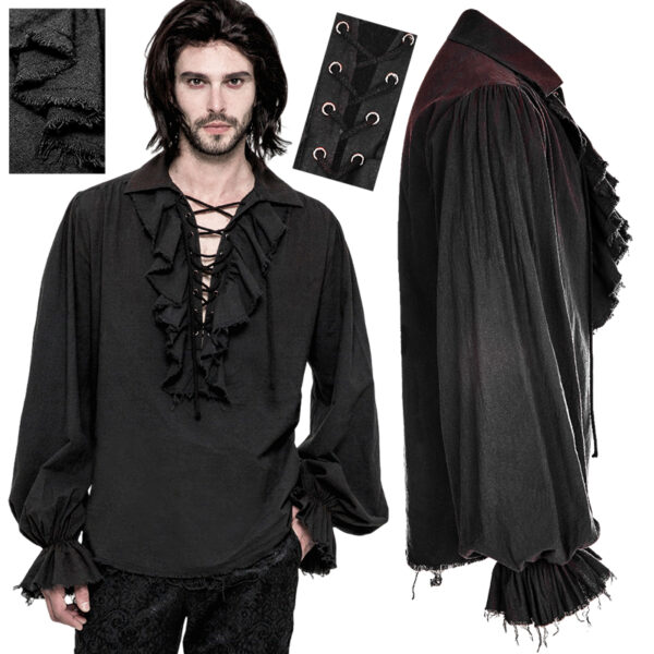 Chemise pirate steampunk à jabot Noire