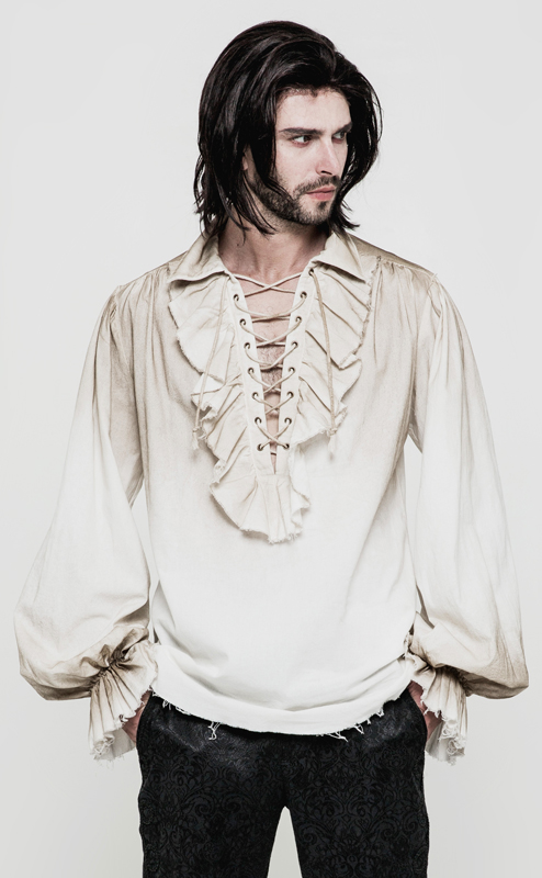 Chemise pirate steampunk à jabot Blanche