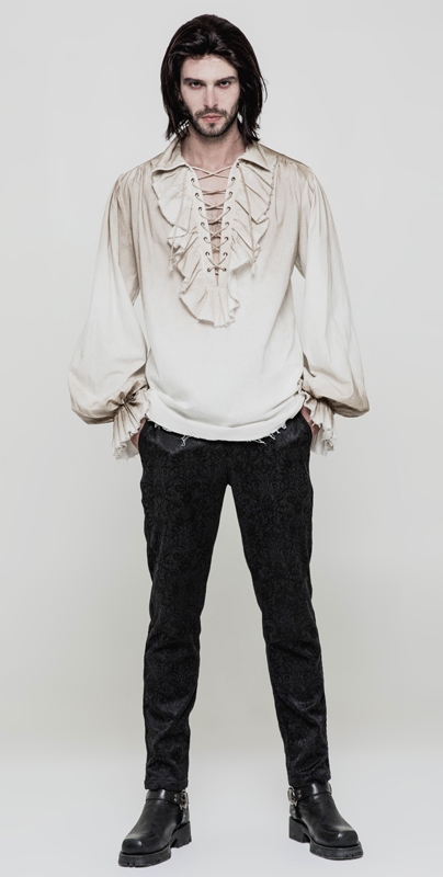 Chemise pirate steampunk à jabot Blanche