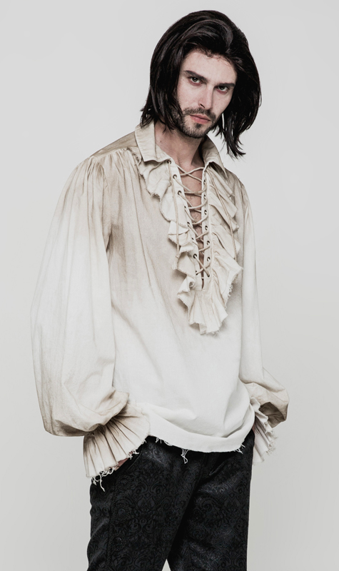 Chemise pirate steampunk à jabot Blanche