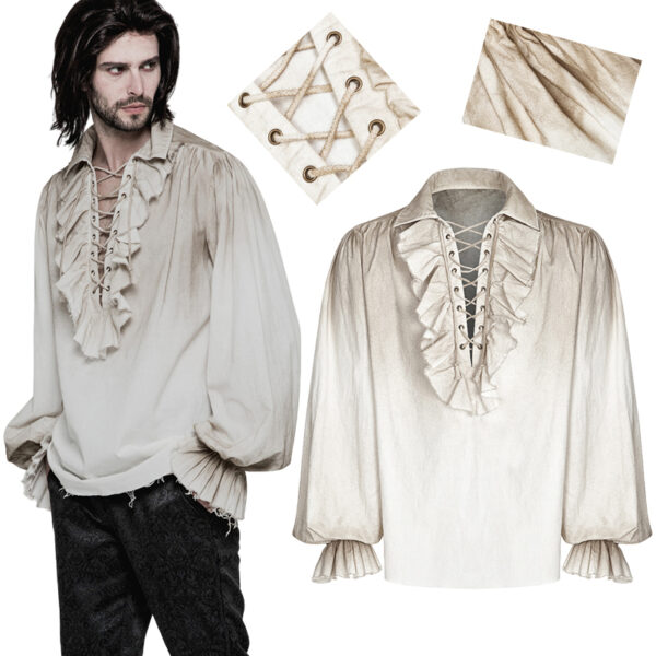 Chemise pirate steampunk à jabot Blanche