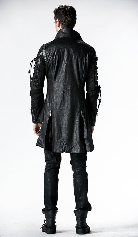 Manteau en faux cuir noir avec laçages