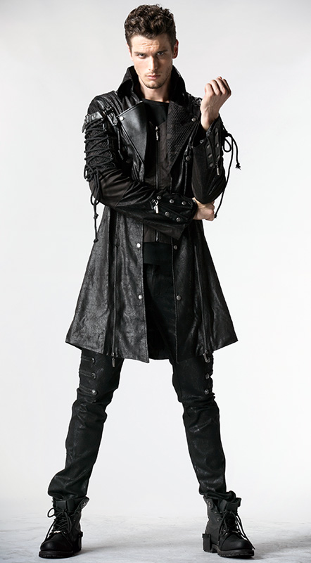 Manteau en faux cuir noir avec laçages