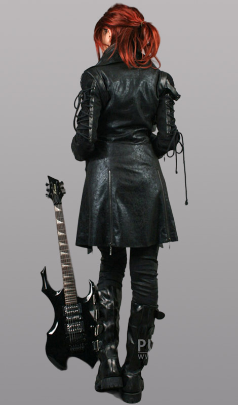 Manteau en faux cuir noir manches lacées Manteau en faux cuir noir manches lacées