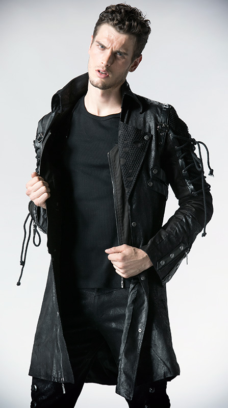 Manteau en faux cuir noir avec laçages