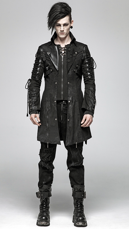 Manteau en faux cuir noir avec laçages