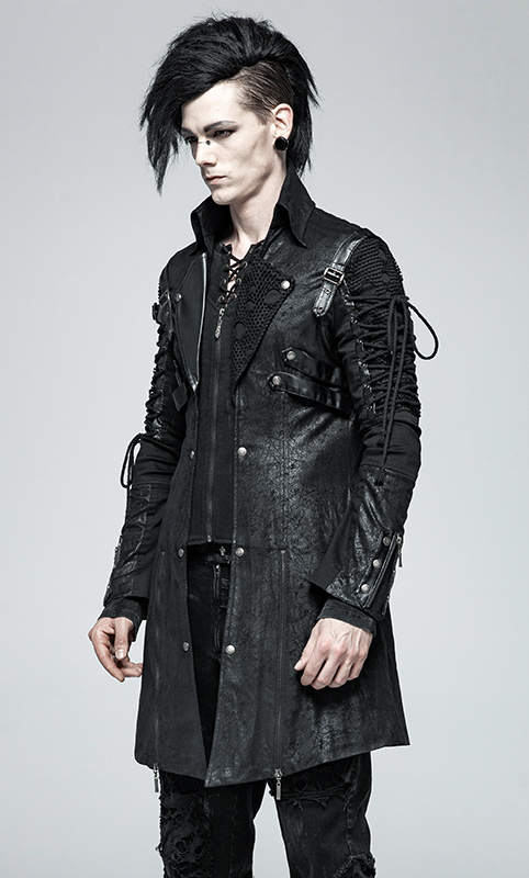 Manteau en faux cuir noir avec laçages