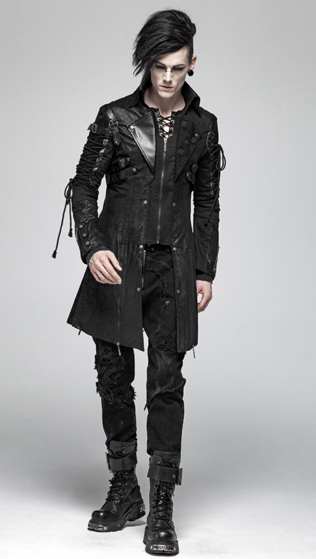 Manteau en faux cuir noir avec laçages