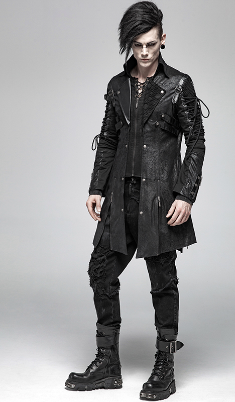 Manteau en faux cuir noir avec laçages