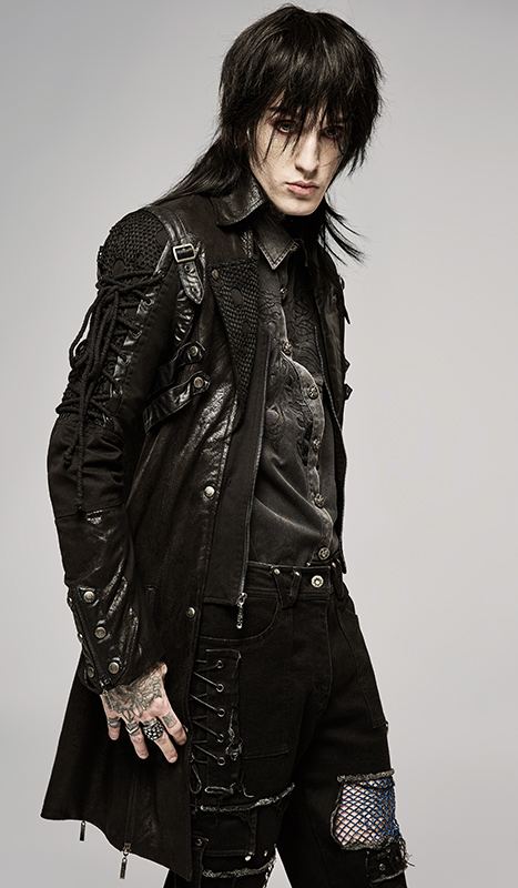 Manteau en faux cuir noir avec laçages