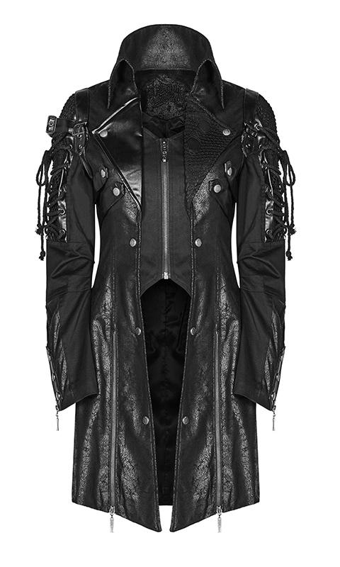 Manteau en faux cuir noir avec laçages