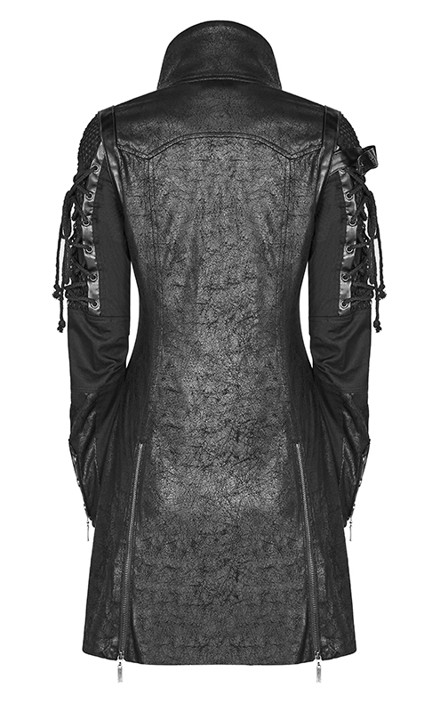Manteau en faux cuir noir avec laçages