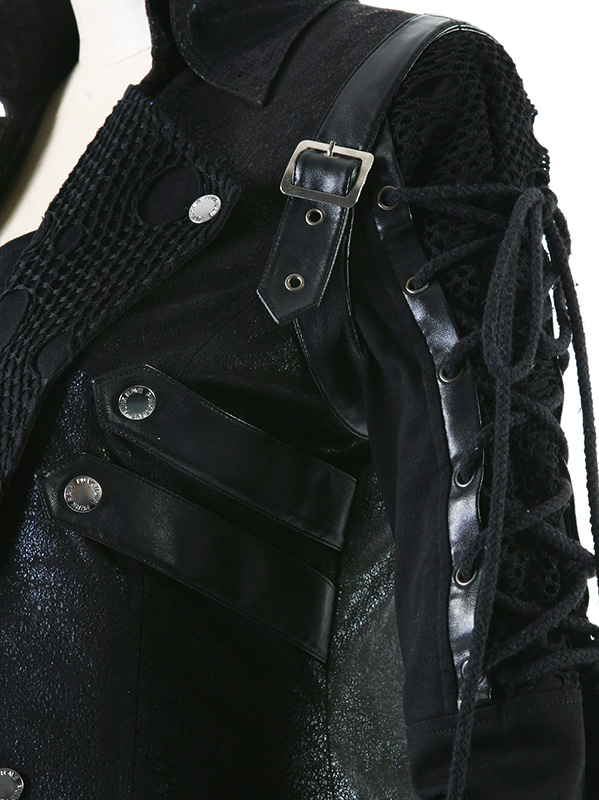 Manteau en faux cuir noir manches lacées Manteau en faux cuir noir manches lacées