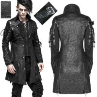 Manteau gothique cuir vintage laçage Punk Rave Y-349-BK homme.