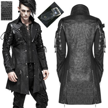 Manteau en faux cuir noir avec laçages