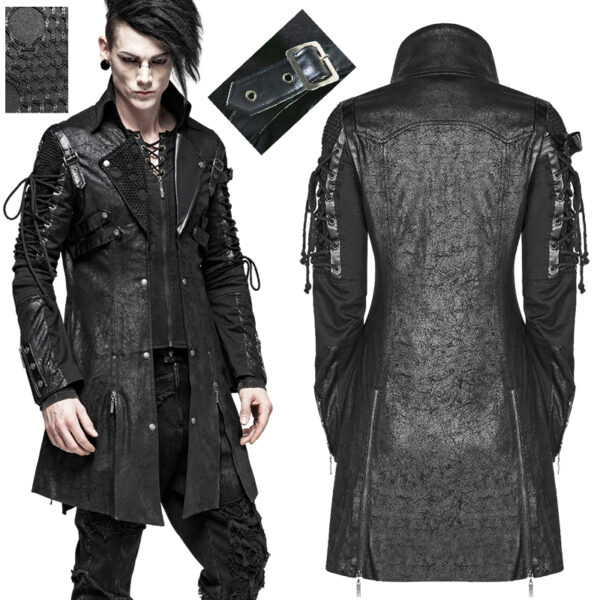 Manteau en faux cuir noir avec laçages