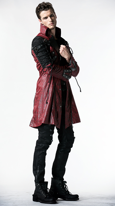 Manteau en faux cuir rouge avec laçages