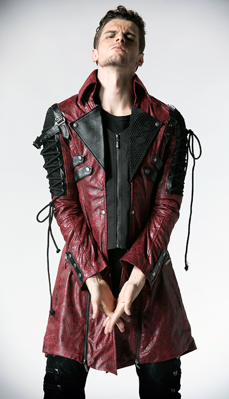 Manteau en faux cuir rouge avec laçages