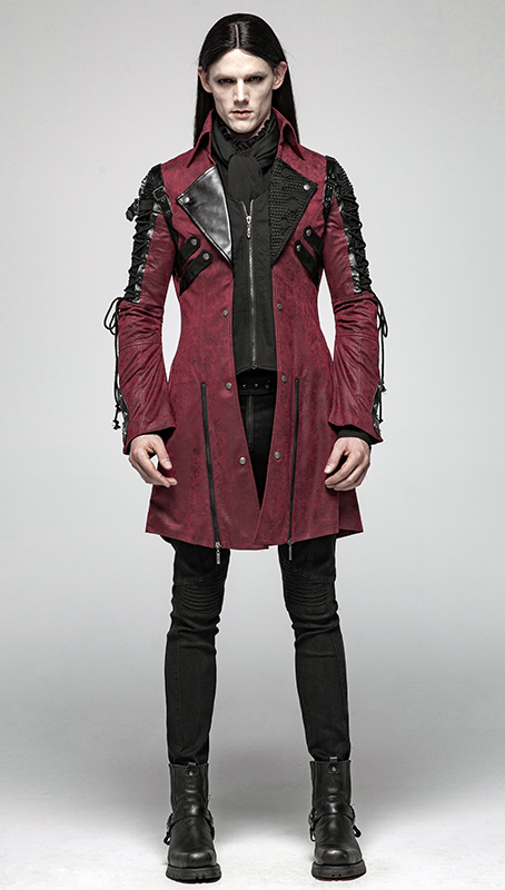 Manteau en faux cuir rouge avec laçages