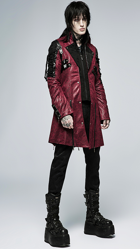 Manteau en faux cuir rouge avec laçages