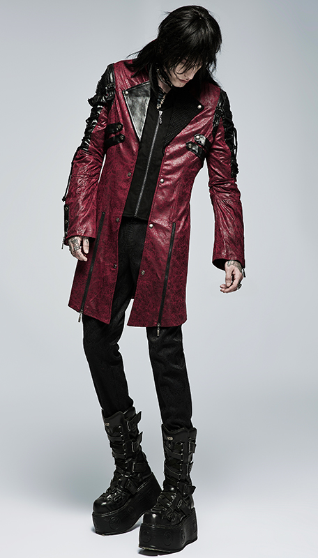 Manteau en faux cuir rouge avec laçages