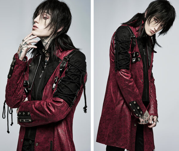 Manteau en faux cuir rouge avec laçages