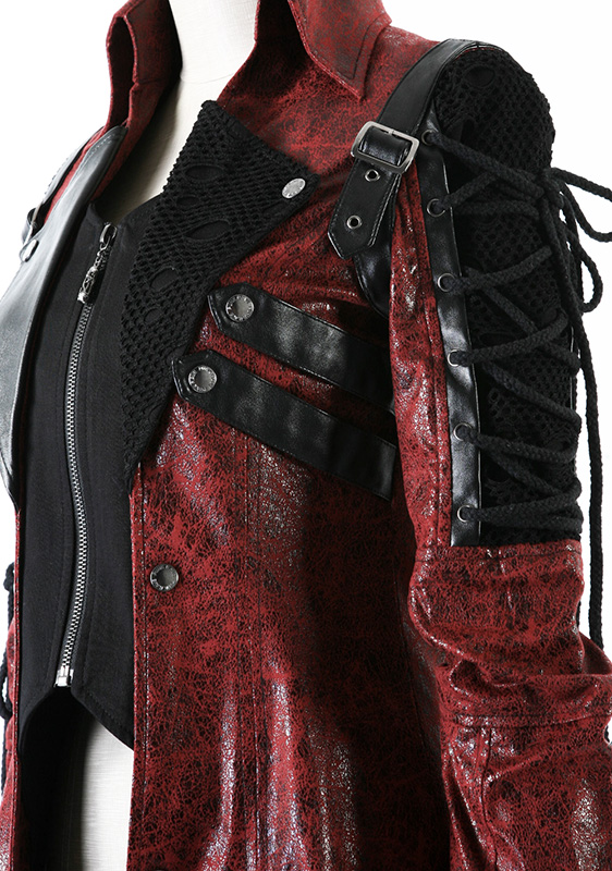 Manteau en faux cuir rouge avec laçages