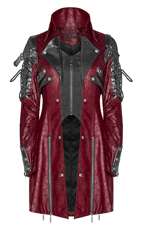 Manteau en faux cuir rouge avec laçages