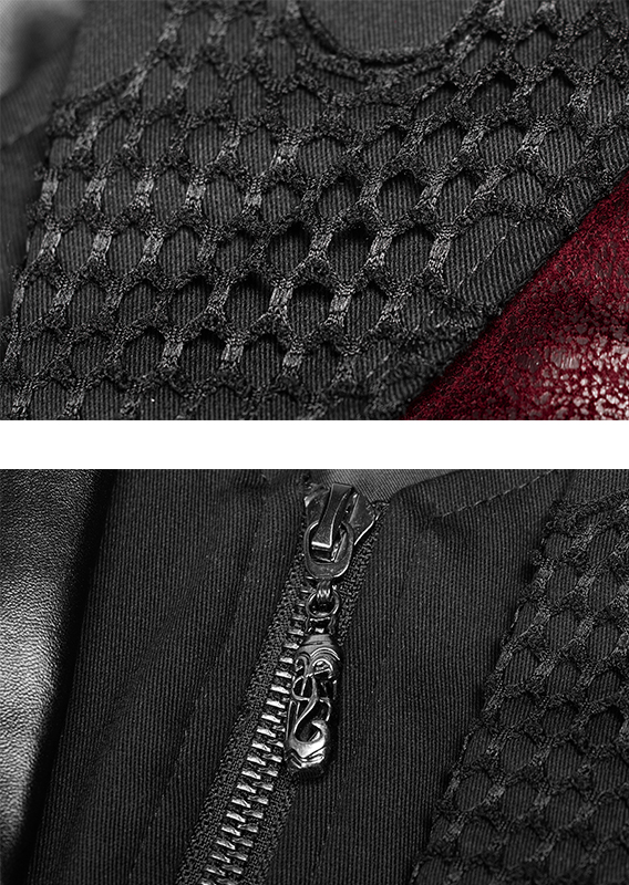 Manteau en faux cuir rouge manches lacées