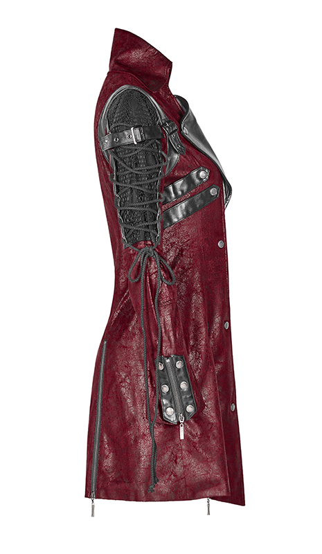 Manteau en faux cuir rouge avec laçages