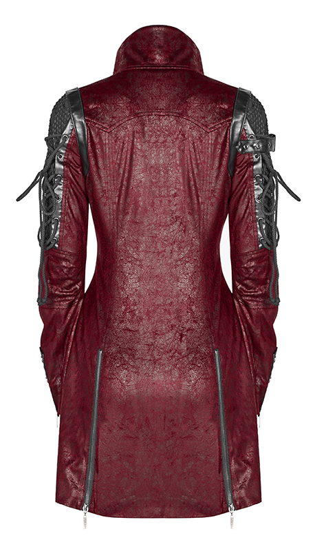 Manteau en faux cuir rouge avec laçages