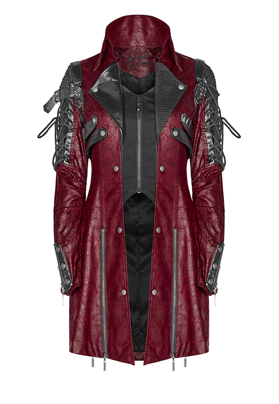 Manteau en faux cuir rouge manches lacées