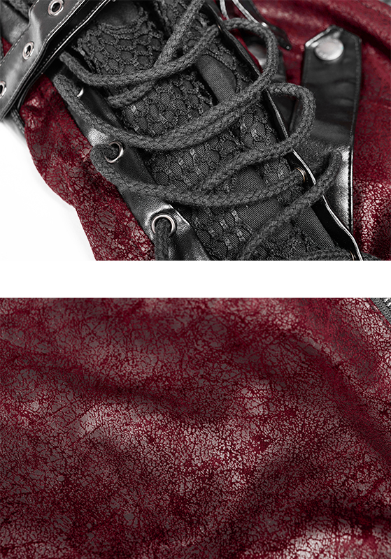 Manteau en faux cuir rouge avec laçages