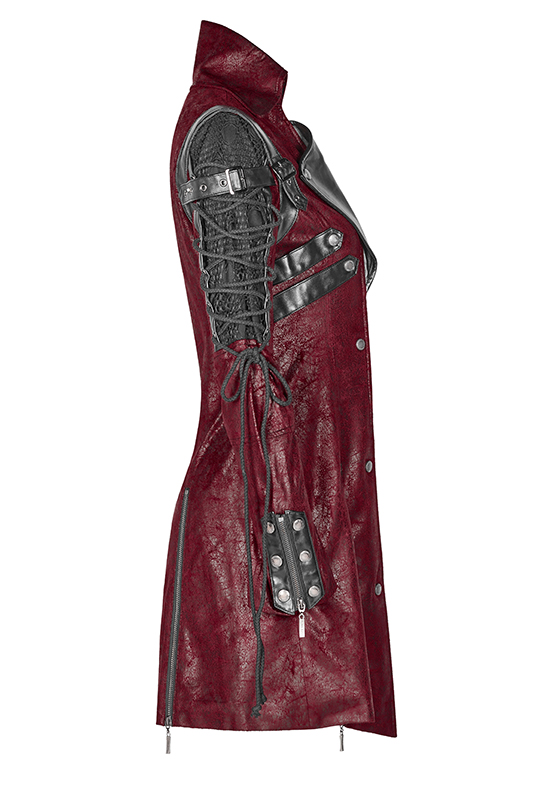 Manteau en faux cuir rouge manches lacées