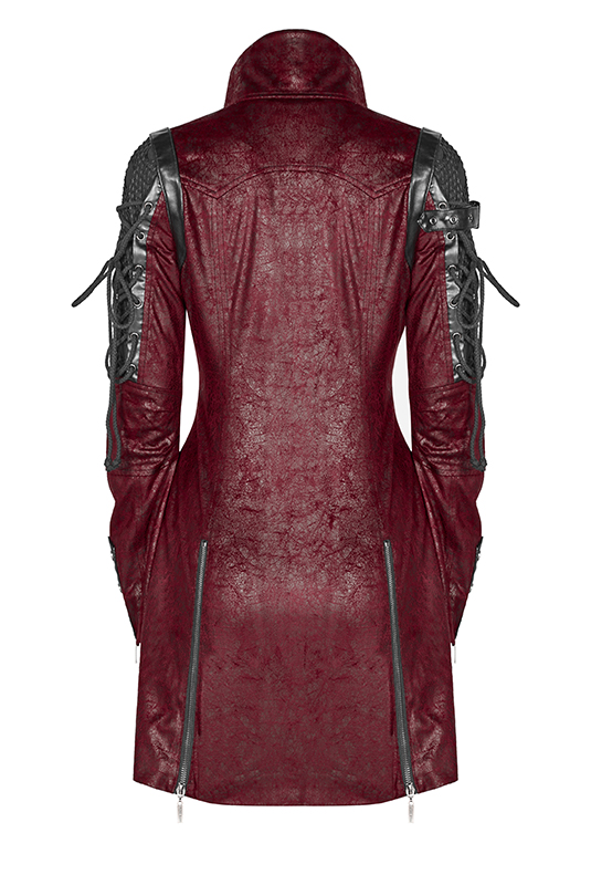 Manteau en faux cuir rouge manches lacées