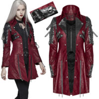 Manteau steampunk cuir à laçage pour femme Punk Rave Y-349-RD.