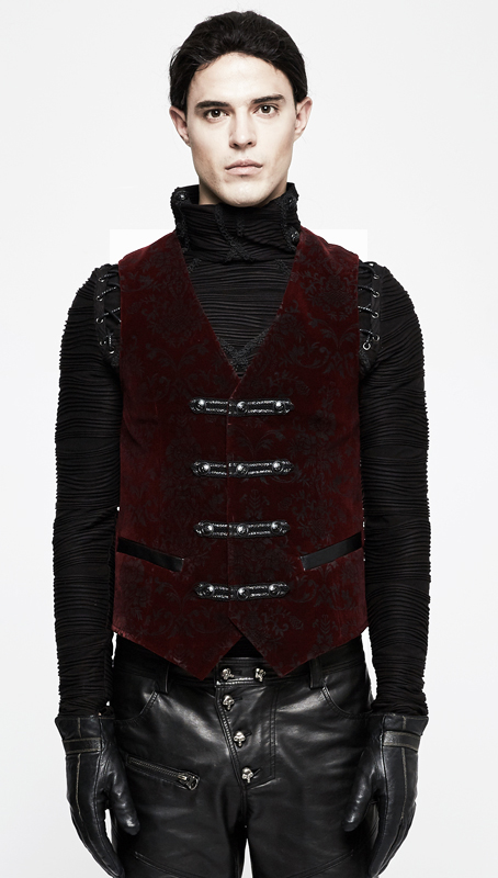 Gilet velours jacquard rouge baroque